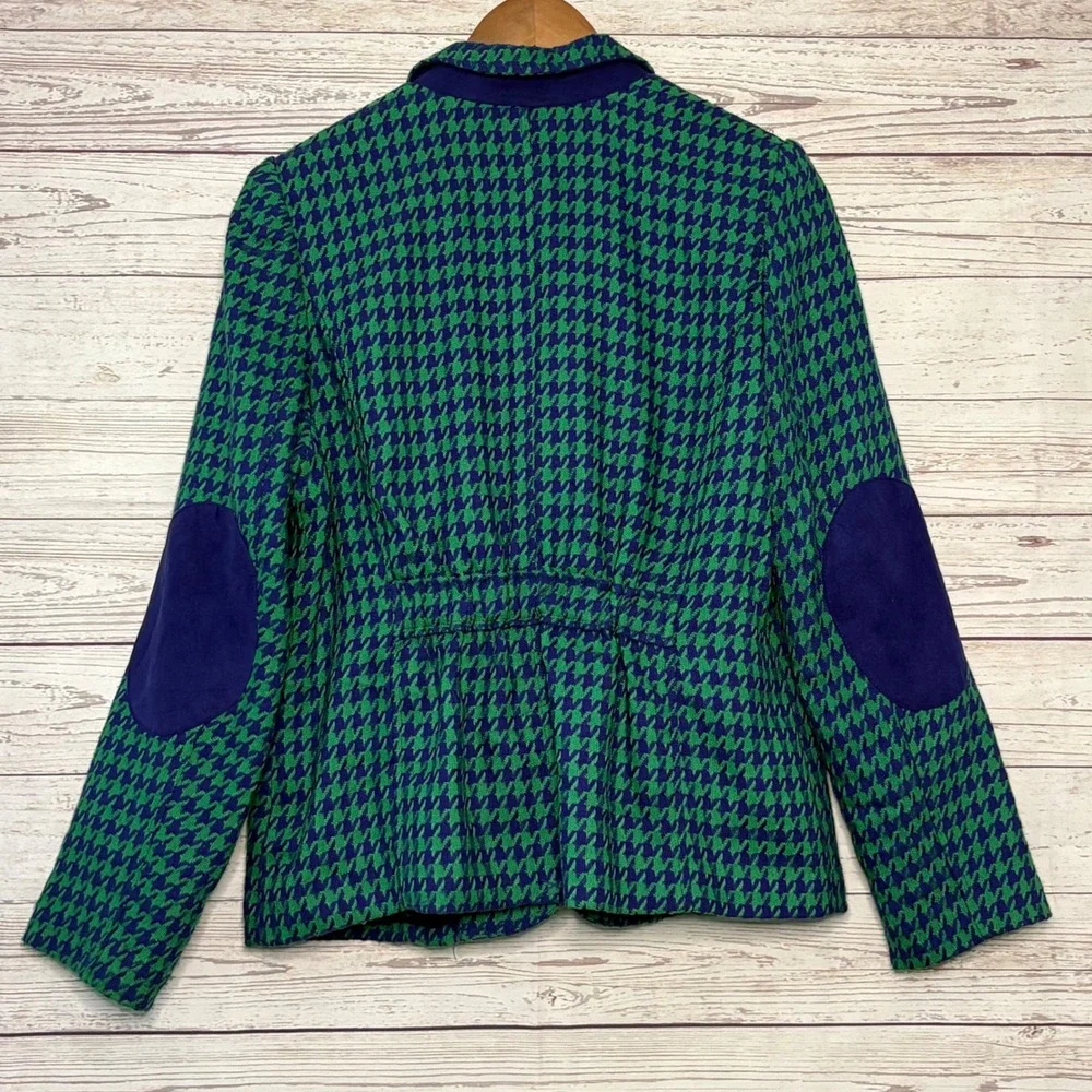Joan Rivers Green Purple Houndstooth Blazer Jacket with Elbow Patches Size 10